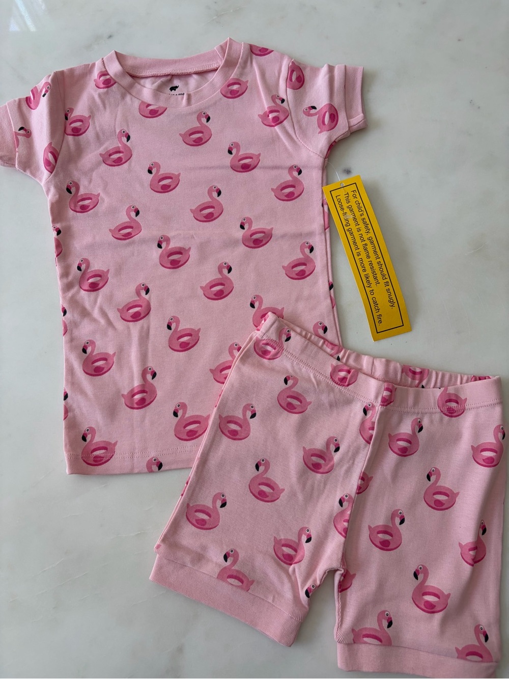 Pink Flamingo Short Sleeve Pajama Set for Kids